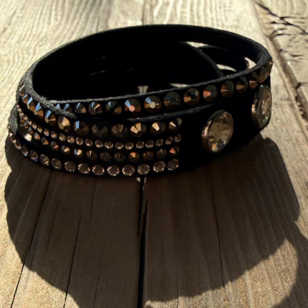 Gorgeous Swarovski suede Black gold Crystal Wrap Bracelet slake festival